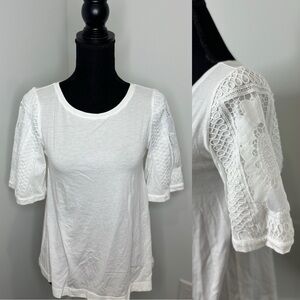 LOFT White Embroidered Short Sleeve Casual Top (XS)